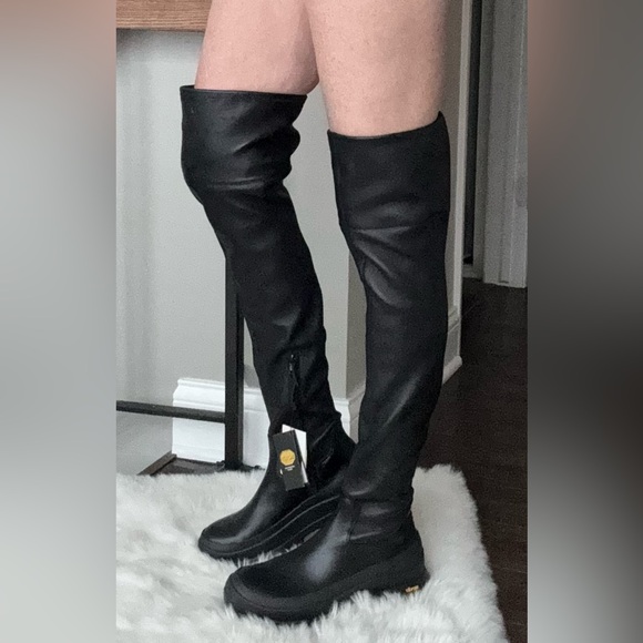 New ZARA OVER THE KNEE BLACK LEATHER VIBRAM BOOTS, US 7.5, $460 From London - Picture 14 of 16